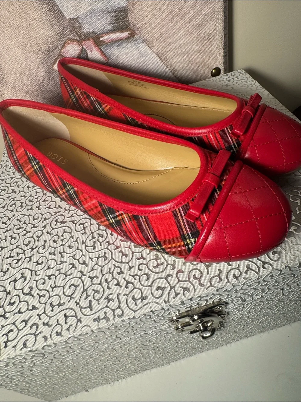 Talbots Red Quilted Plaid Ballet Flats - Classic Women Shoes -New
